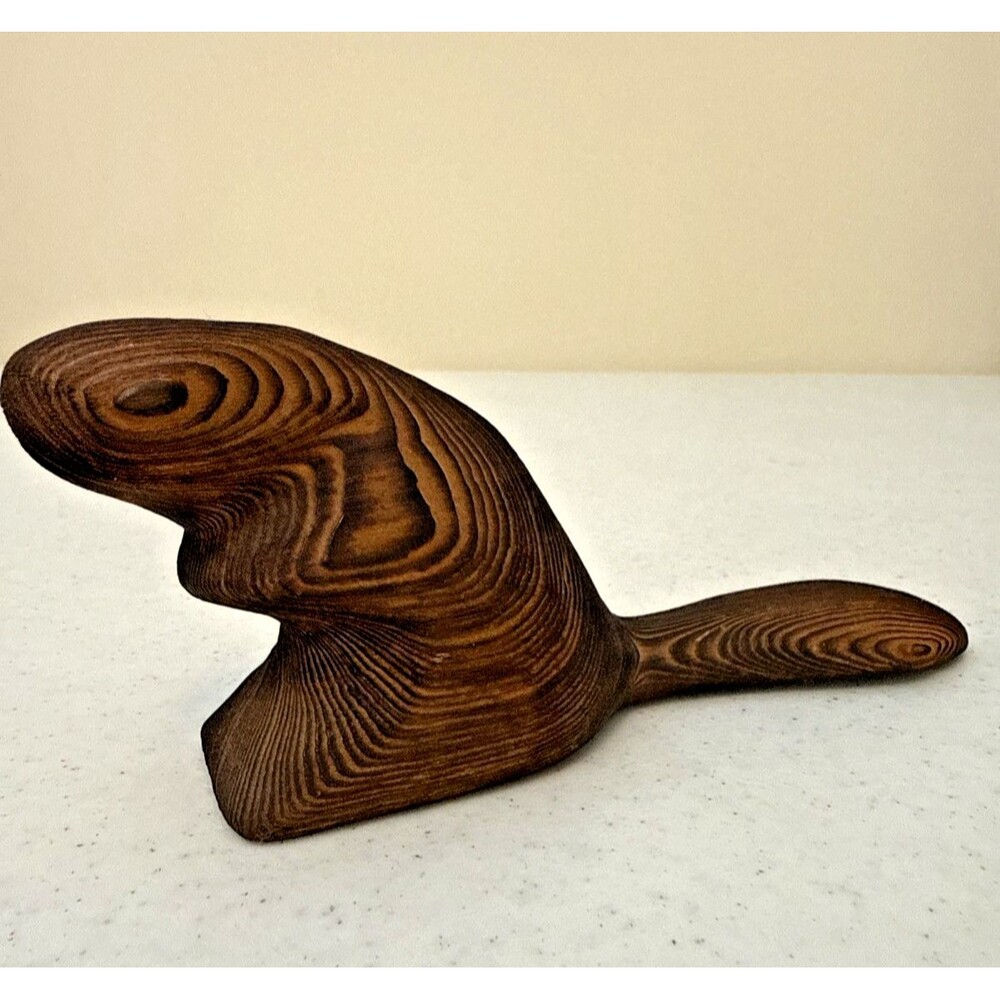 Vintage Gerd Untermann Beaver Cryptomeria Wood Sculpture Signed Canada Carved